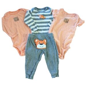 CARTER'S Orange Grey White Daddy's Little Tiger 4 Piece Set